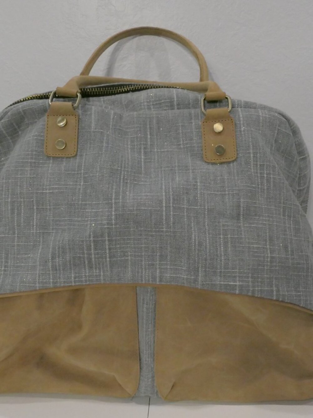 Jesslyn Blake Weekender Bag Anthropologie Light Blue Sparkle Twill Leather